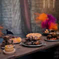 Load image into Gallery viewer, Val Adams Gramarye Keep Roasted Chickens on Pewter Platter Tudor Food 1:12
