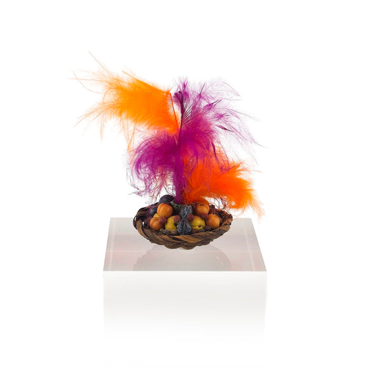 Val Adams Gramarye Keep Colorful Feathered Fruit Basket Tudor Banquet Centerpiece