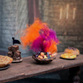 Load image into Gallery viewer, Val Adams Gramarye Keep Colorful Feathered Fruit Basket Tudor Banquet Centerpiece
