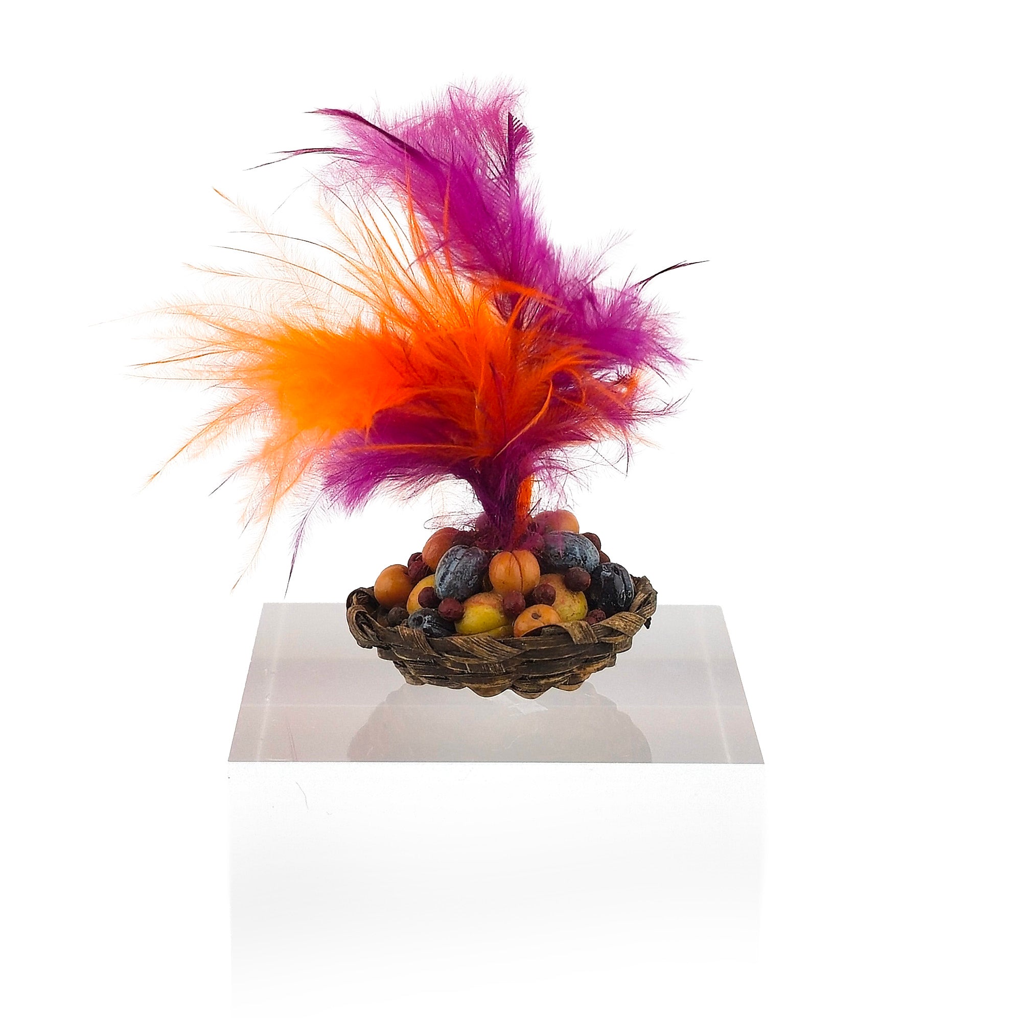 Val Adams Gramarye Keep Colorful Feathered Fruit Basket Tudor Banquet Centerpiece #2