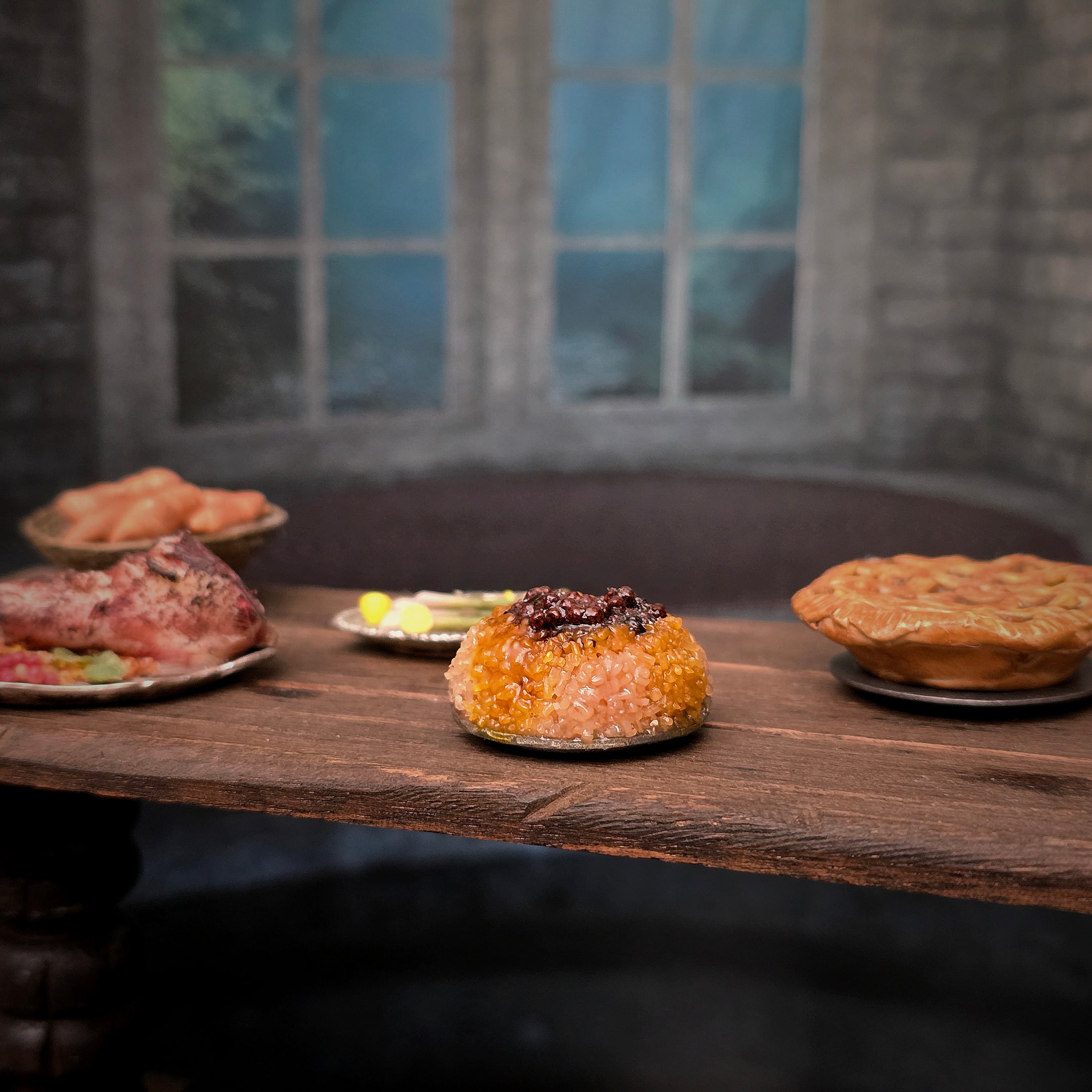 Val Adams Gramarye Keep Tudor Saffron Rice Pudding with Dried Fruit Miniature