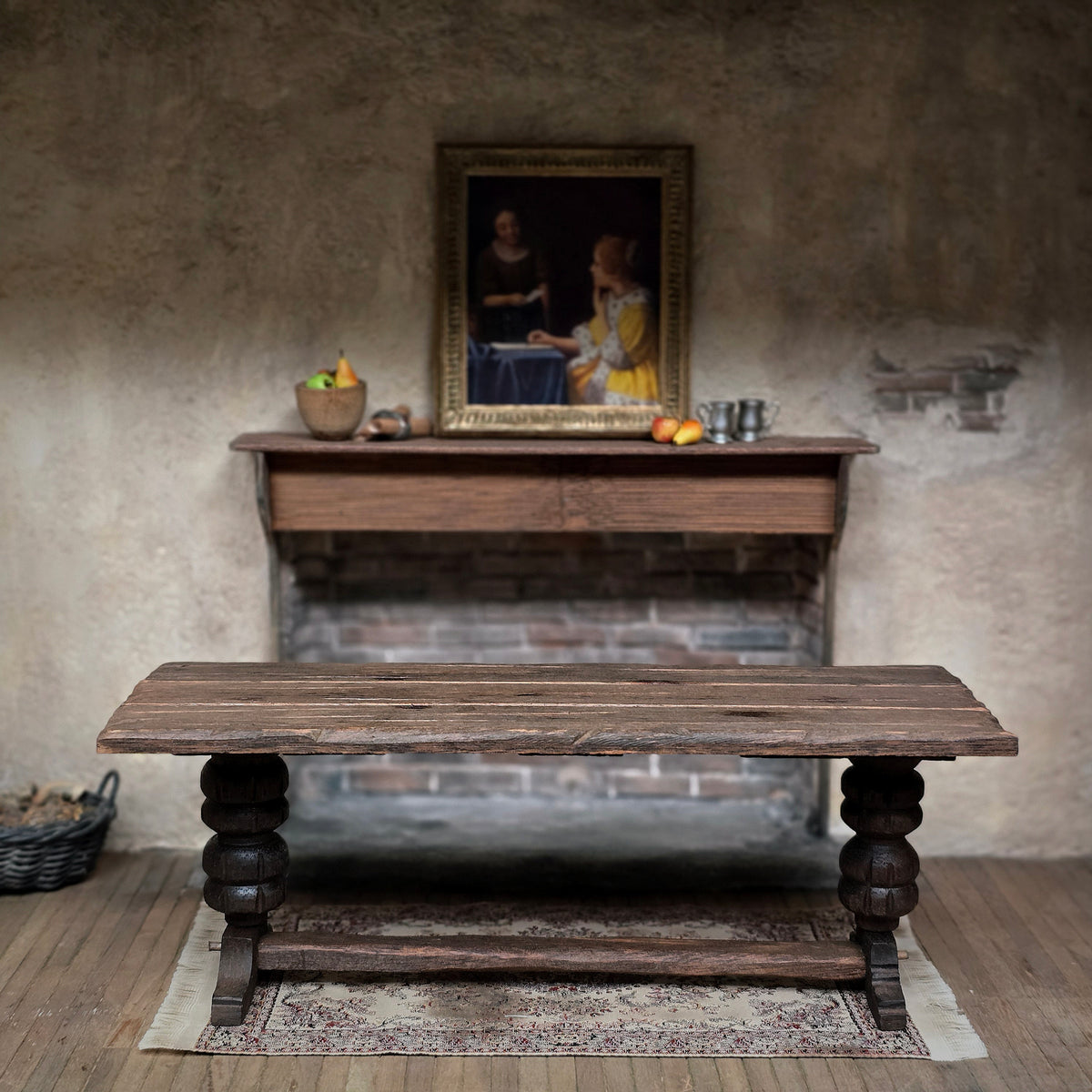 RARE Dave Williams Rustic Tudor Plank Trestle Table from 500-Year-Old Cottage Wood