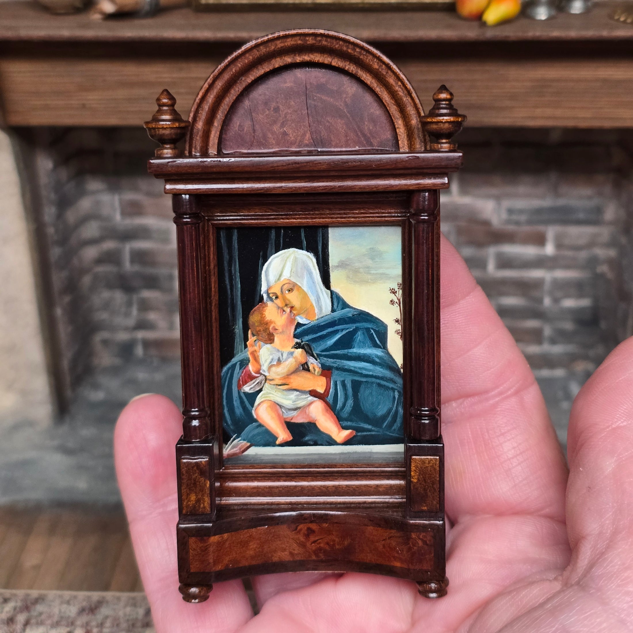 Gilbert Mena Madonna and Child Shrine after Vittore Carpaccio Hand-Carved Wood