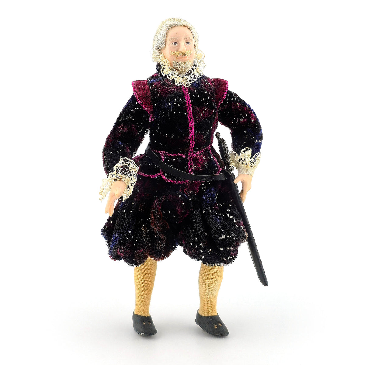 Derdriu Dolls Tudor Gentleman in Velvet with Sword Porcelain Dollhouse Doll