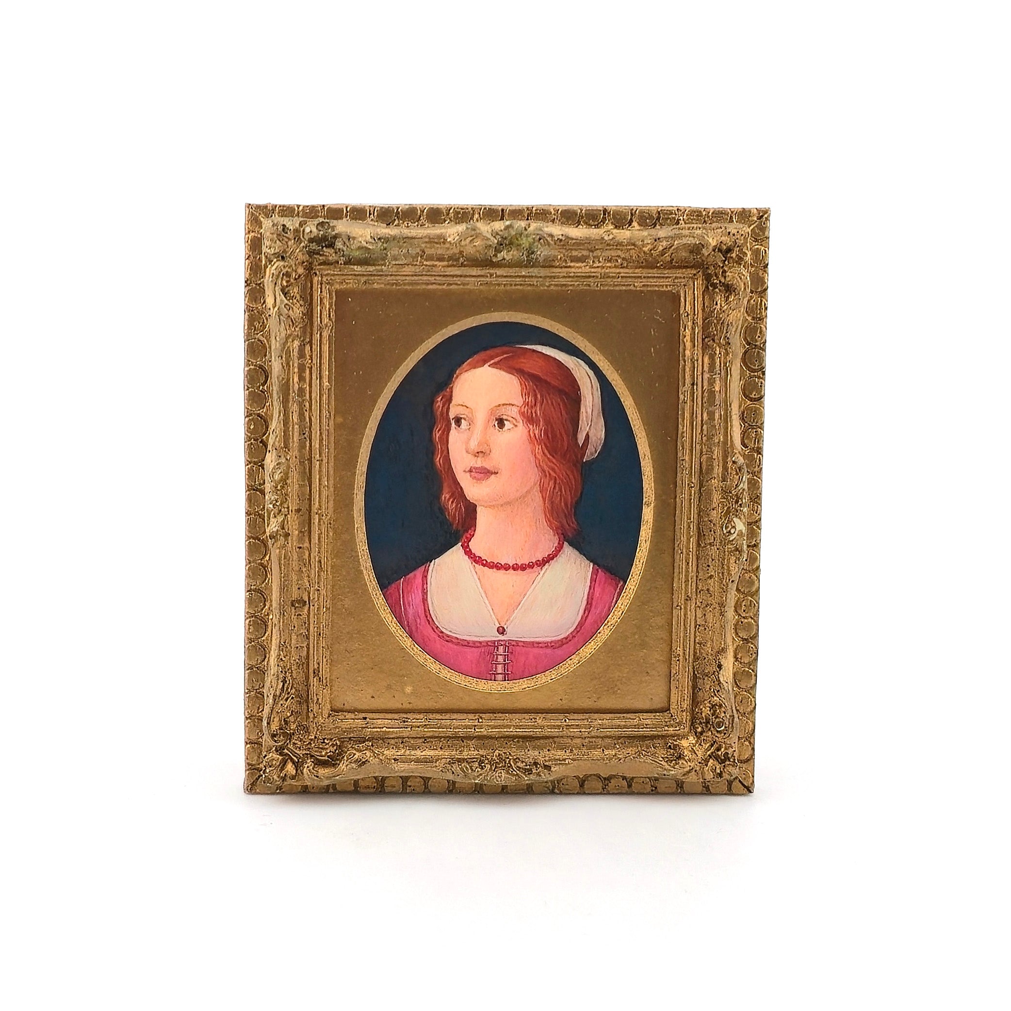 Paul Saltarelli IGMA Portrait of a Woman After Domenico Ghirlandaio Miniature Painting