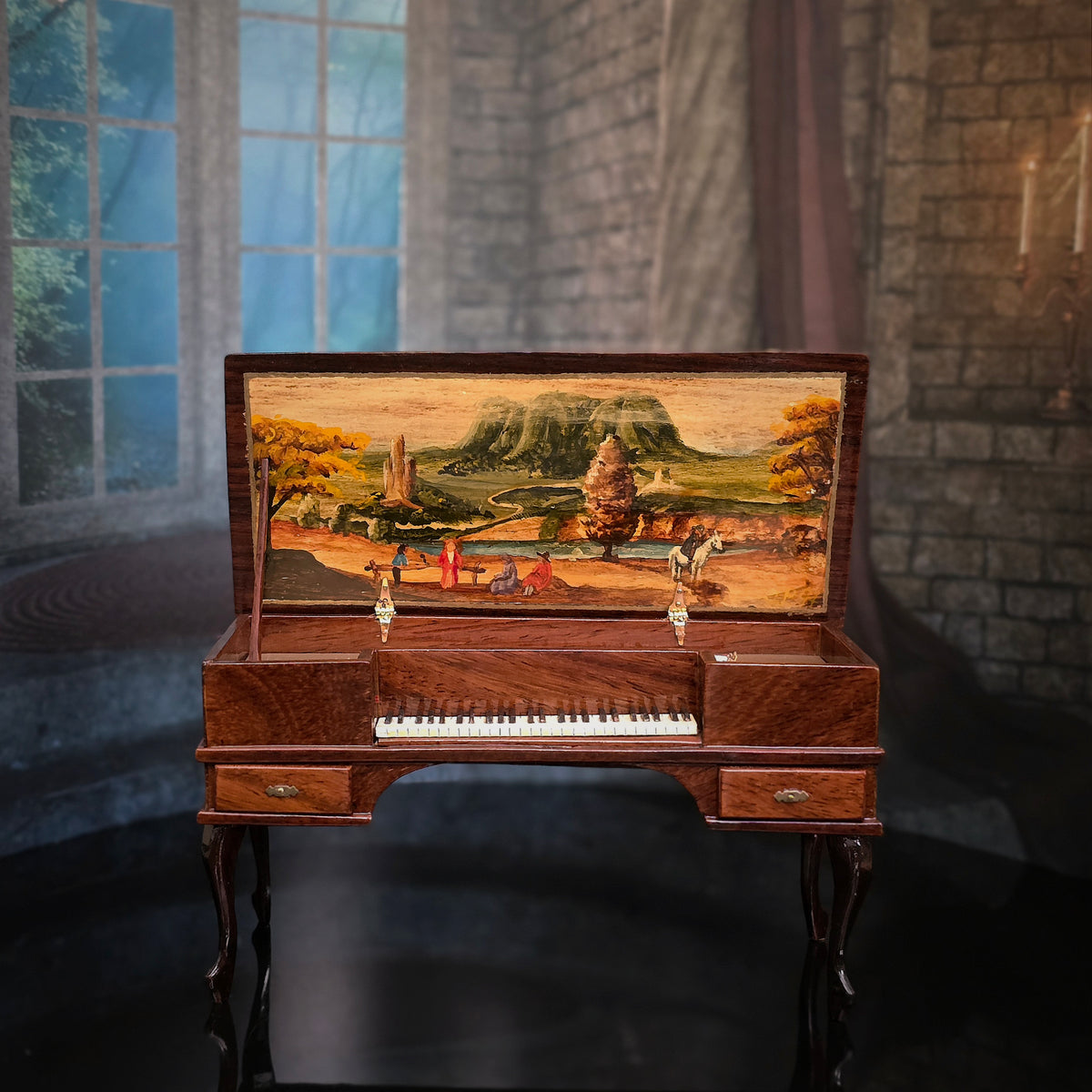 Ralph Partelow Handcrafted German Clavichord with Painted Lid 1974, 1:12 Scale