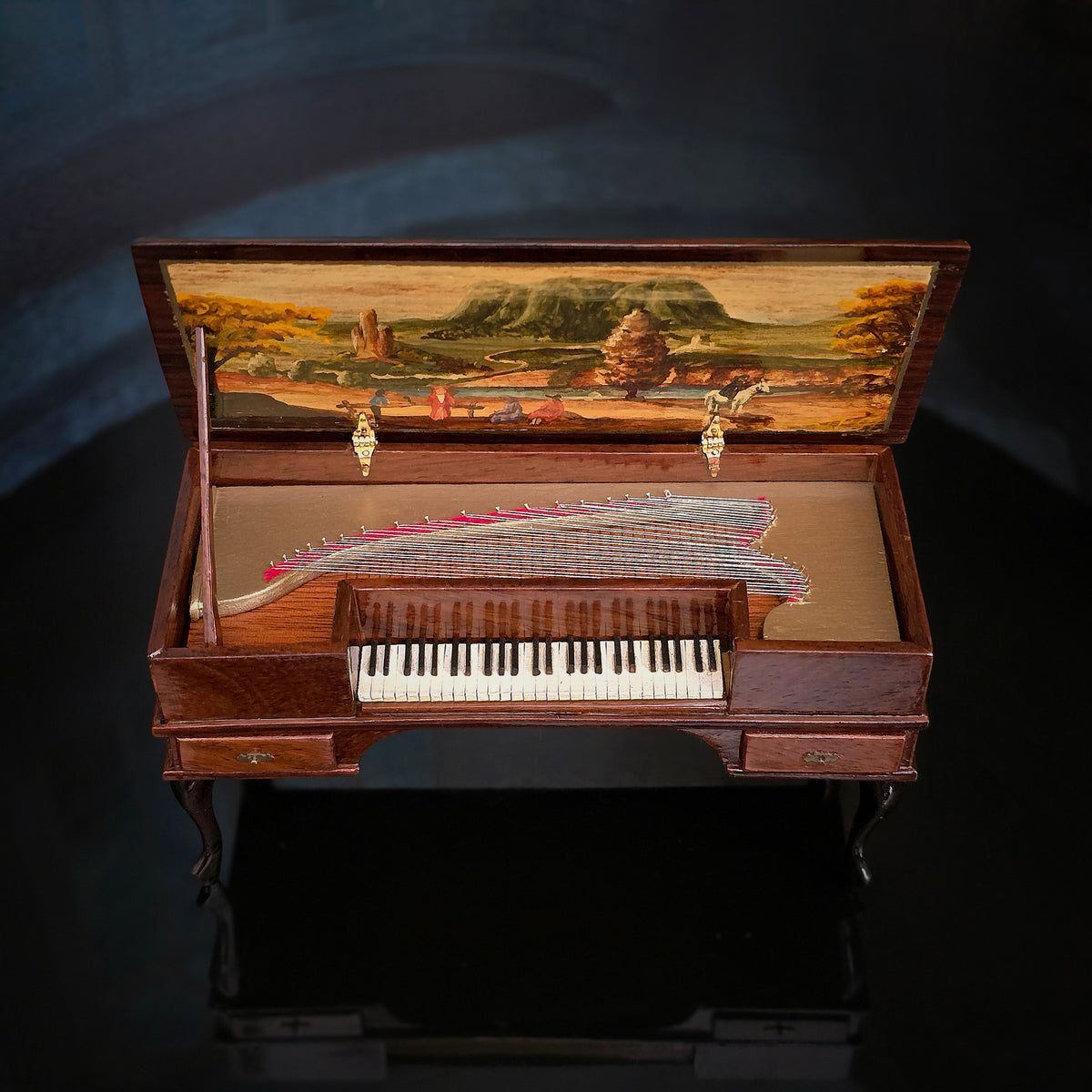 Ralph Partelow Handcrafted German Clavichord with Painted Lid 1974, 1:12 Scale