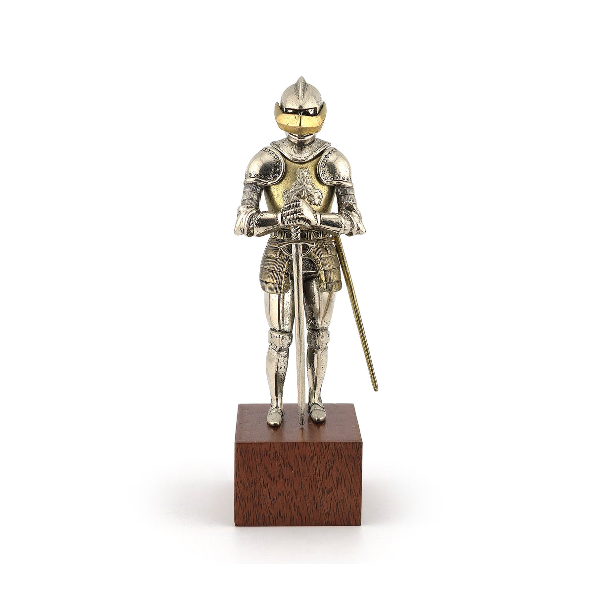 Tudor Knight #1 in Full Metal Armor with Sword & Wood Display Base 1:12 Scale