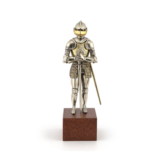 Tudor Knight #1 in Full Metal Armor with Sword & Wood Display Base 1:12 Scale