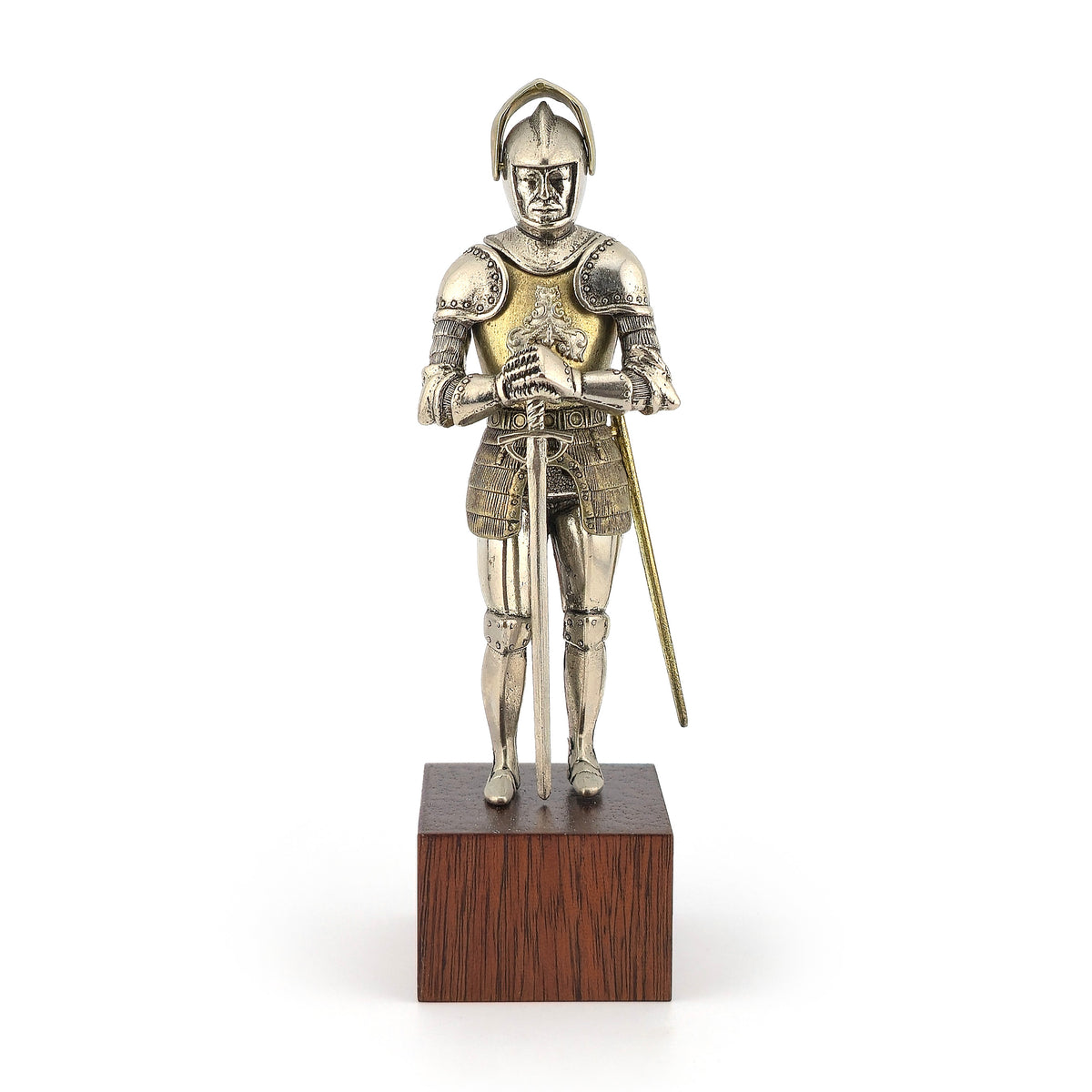 Tudor Knight #2 in Full Metal Armor with Sword & Wood Display Base 1:12 Scale