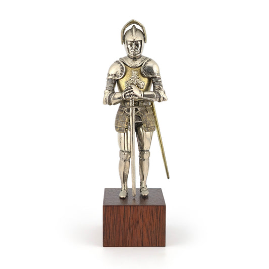 Tudor Knight #2 in Full Metal Armor with Sword & Wood Display Base 1:12 Scale