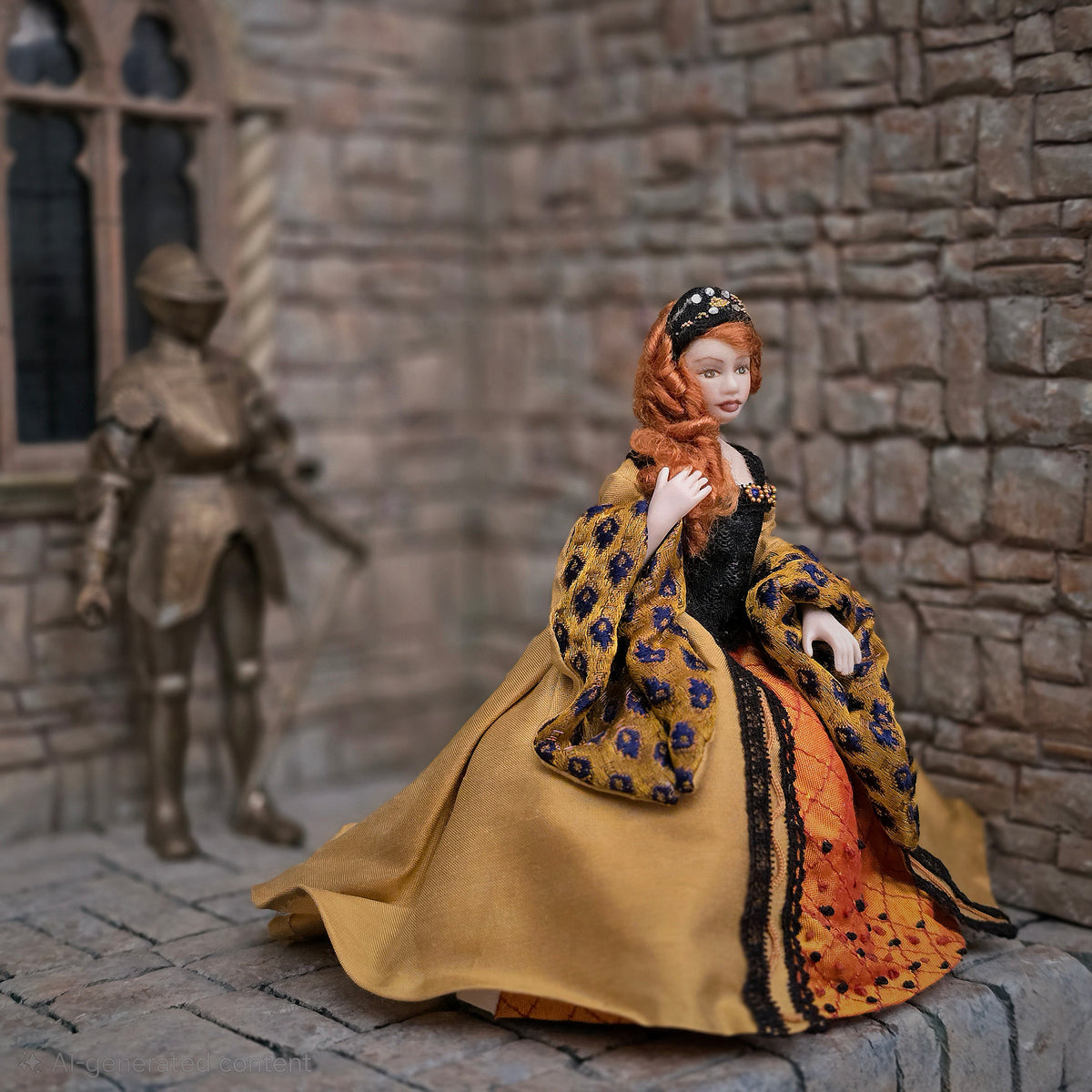 Derdriu Dolls Tudor Lady in Silk & Velvet Gown Porcelain Dollhouse Doll 1:12 Scale
