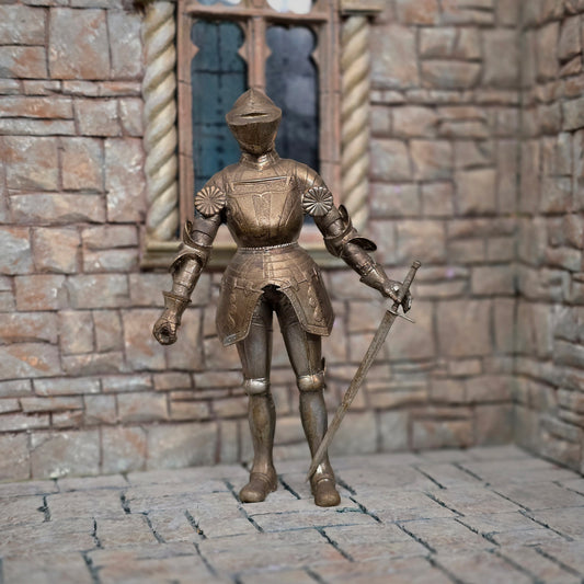 Medieval Metal Knight in Full Suit of Armor with Sword 1:12 Scale Tudor Decor