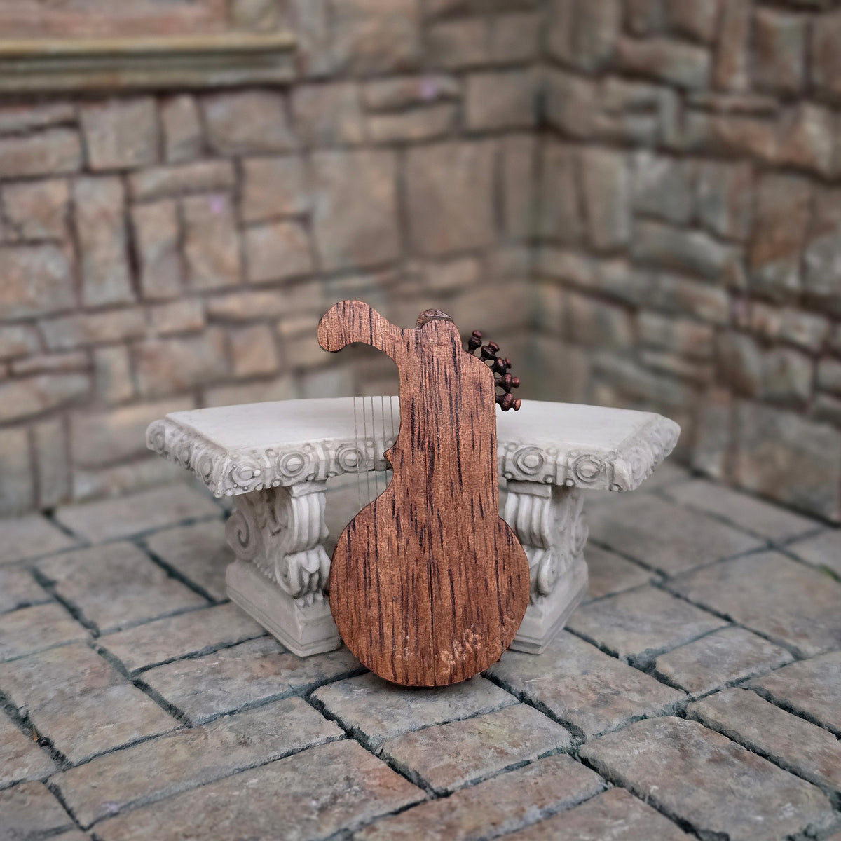Hand-Carved Dollhouse Celtic Lyre Harp Artisan Signed AEB