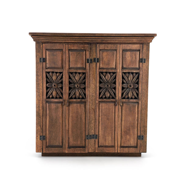 JK Roth Medieval Carved Dollhouse Wood Cabinet with Hinged Doors 1:12 Scale