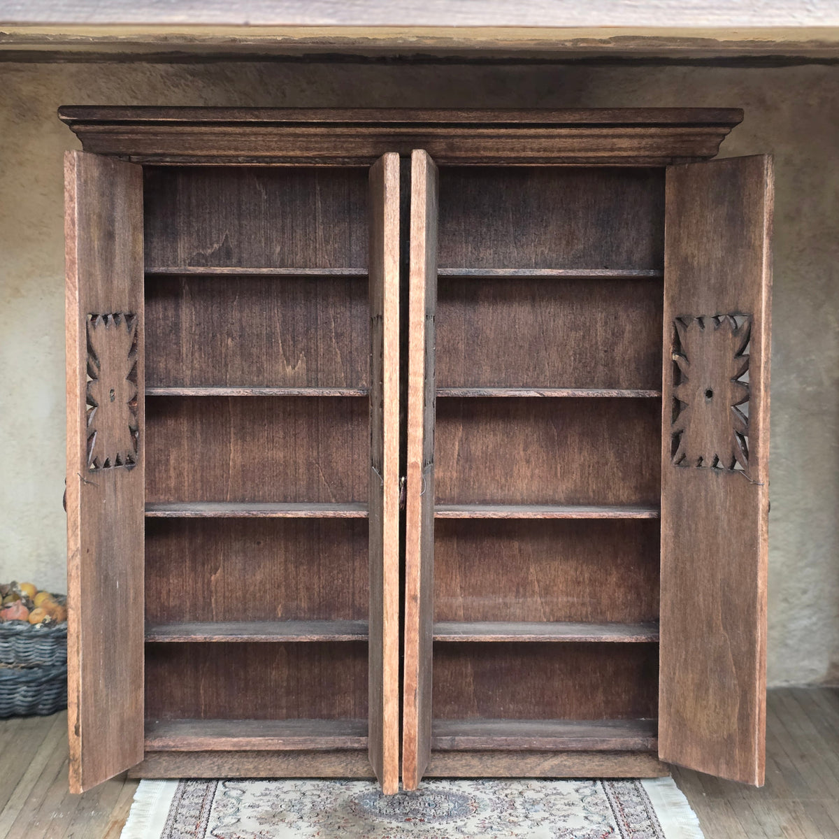 JK Roth Medieval Carved Dollhouse Wood Cabinet with Hinged Doors 1:12 Scale