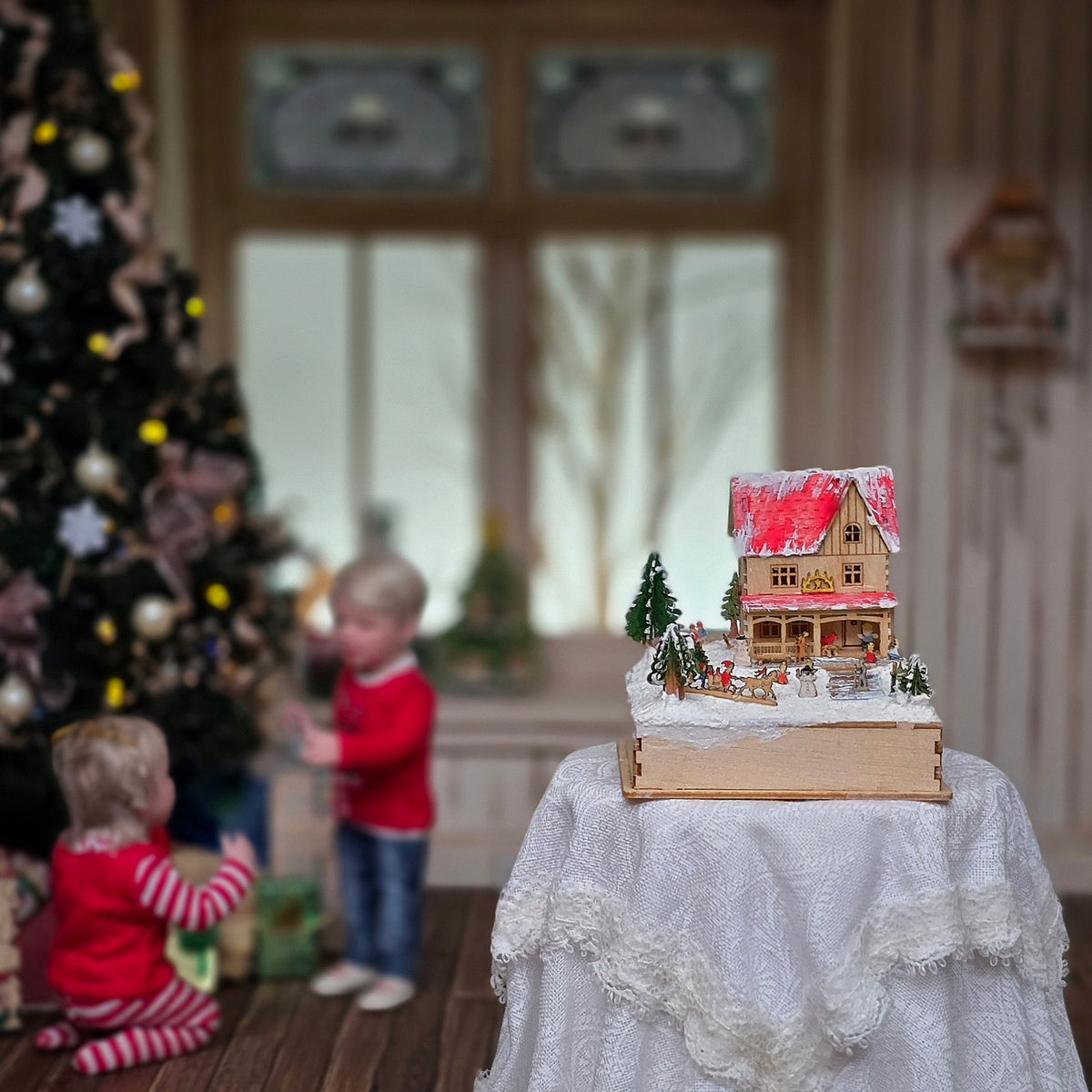 Volker Arnold Illuminated Micro Miniature Christmas House Winter Scene 1:144 Scale