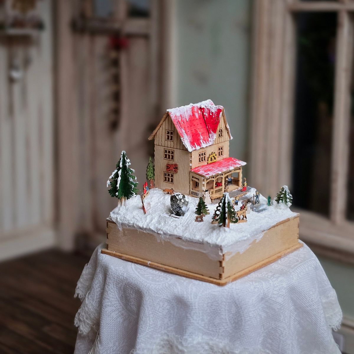 Volker Arnold Illuminated Micro Miniature Christmas House Winter Scene 1:144 Scale