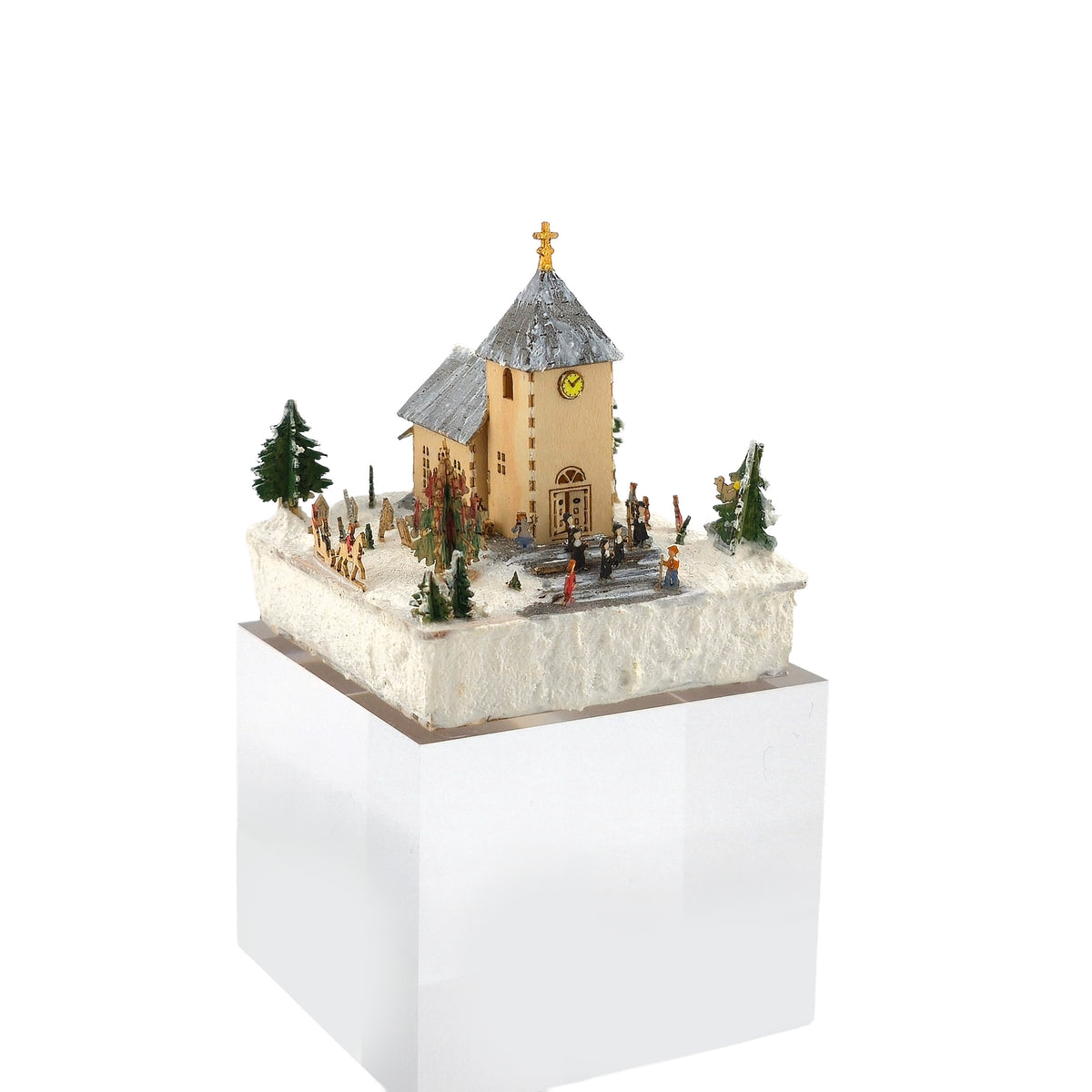 Rare Volker Arnold Illuminated Micro Miniature Winter Church Scene in 1:144 Scale
