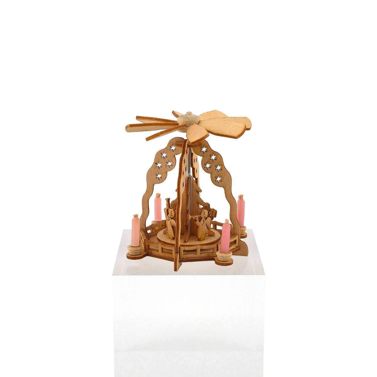 Volker Arnold German Christmas Tree Pyramid with Star Arch, Choir Angels & Pink Candles
