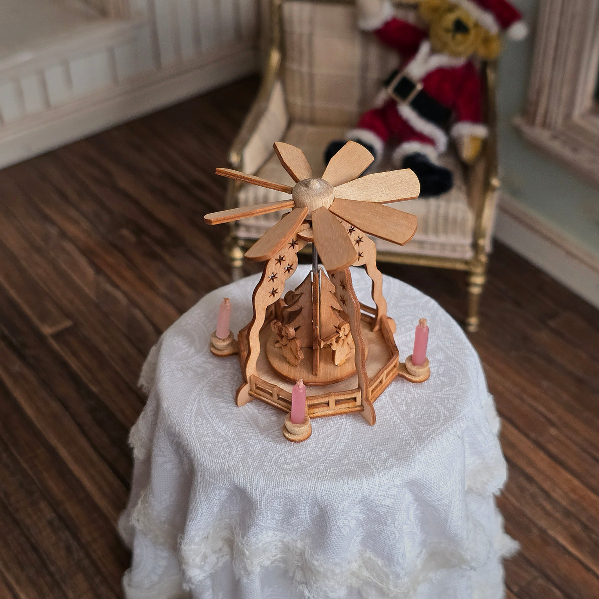 Volker Arnold German Christmas Tree Pyramid with Star Arch, Choir Angels & Pink Candles
