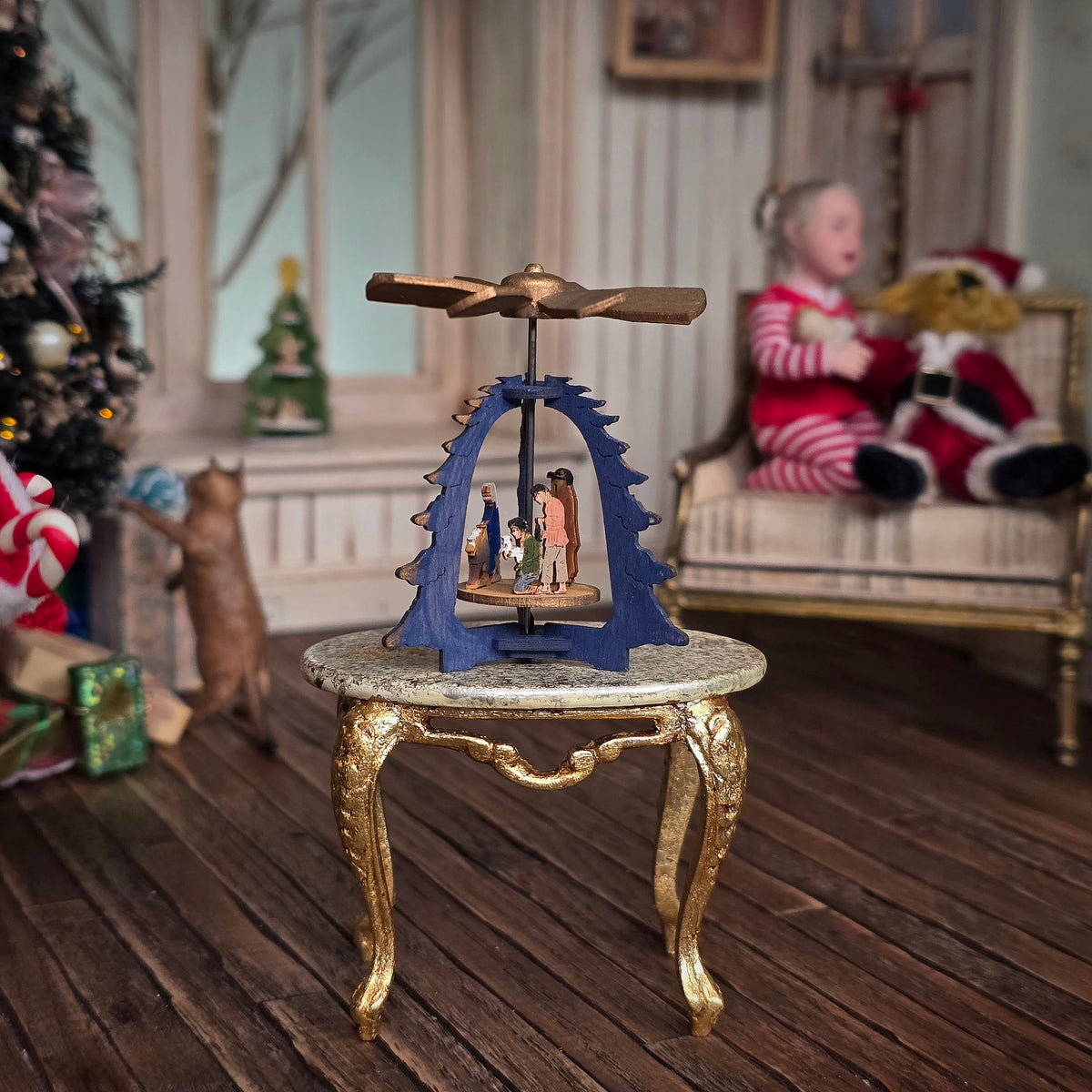 Volker Arnold Micro Miniature Blue Tree Christmas Pyramid with Nativity 1:144 Scale