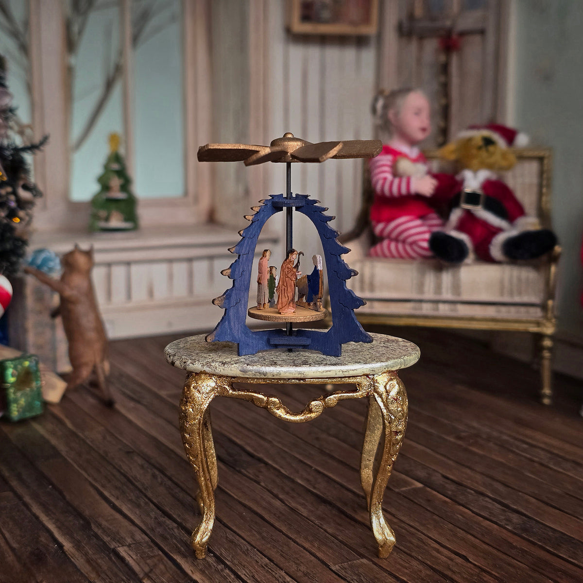 Volker Arnold Micro Miniature Blue Tree Christmas Pyramid with Nativity 1:144 Scale