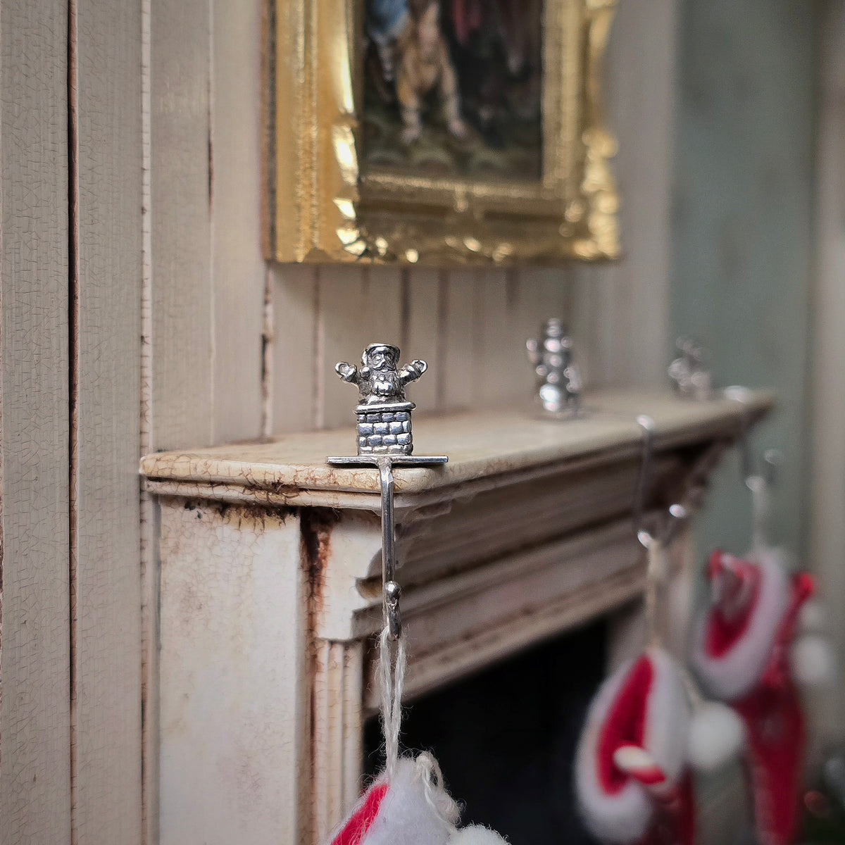 Pete Acquisto Sterling Silver Santa in Chimney Stocking Holder 1:12 Scale IGMA