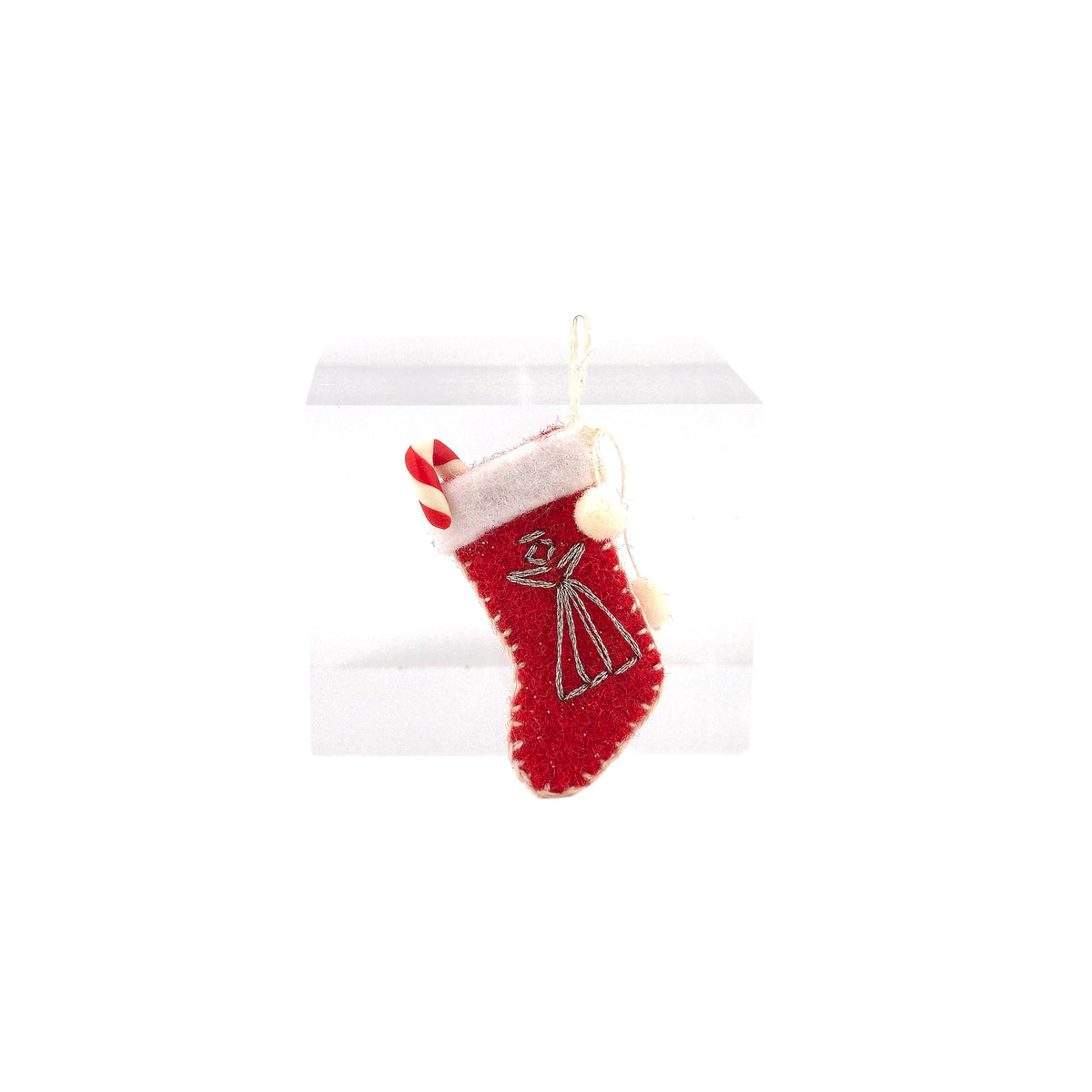 Classic Red Wool Christmas Stocking with Embroidered Angel & Candy Cane Inside