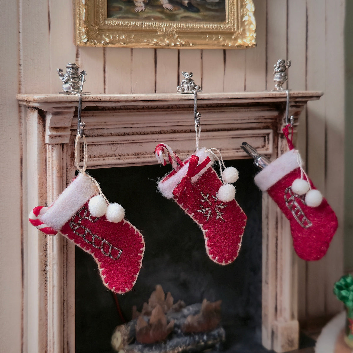 Classic Red Wool Christmas Stocking with Hand Embroidered Candy Cane