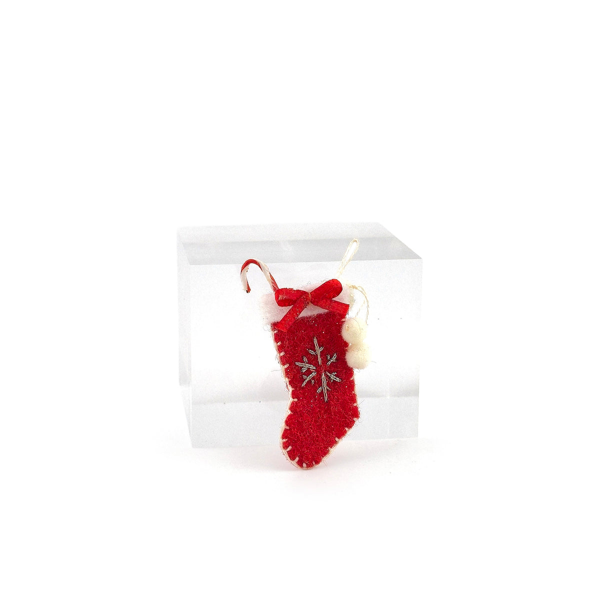 Classic Red Wool Christmas Stocking with Hand Embroidered Gold Snowflake