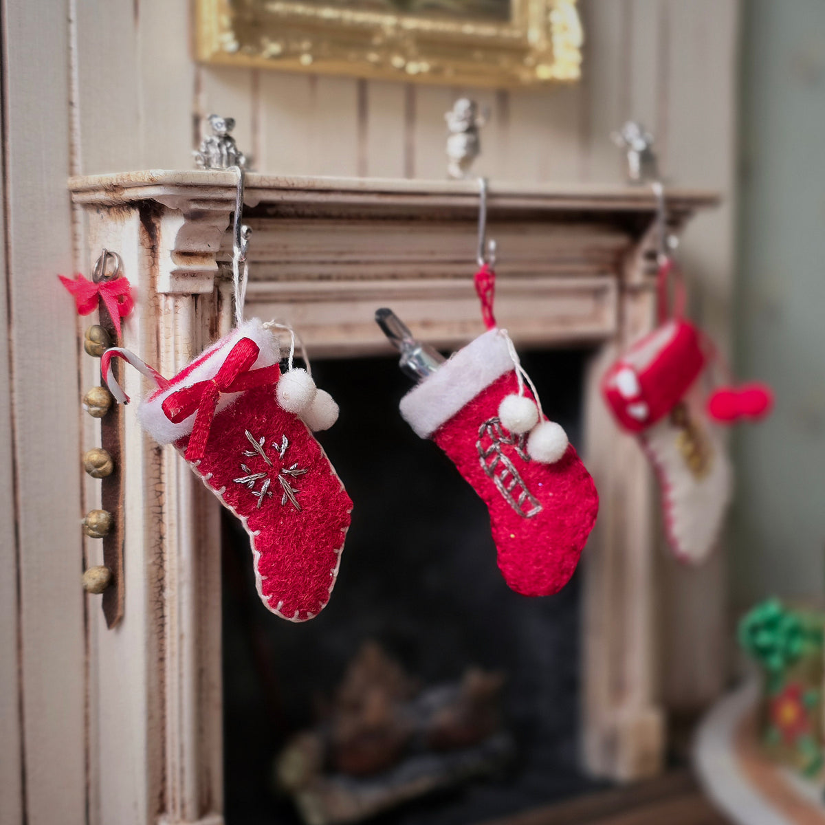 Classic Red Wool Christmas Stocking with Hand Embroidered Gold Snowflake