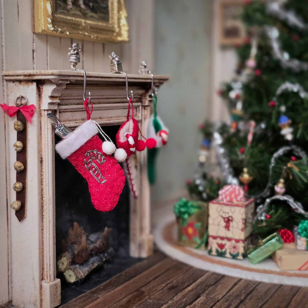 Traditional Red Wool Christmas Stocking with Hand Embroidered Candy Cane