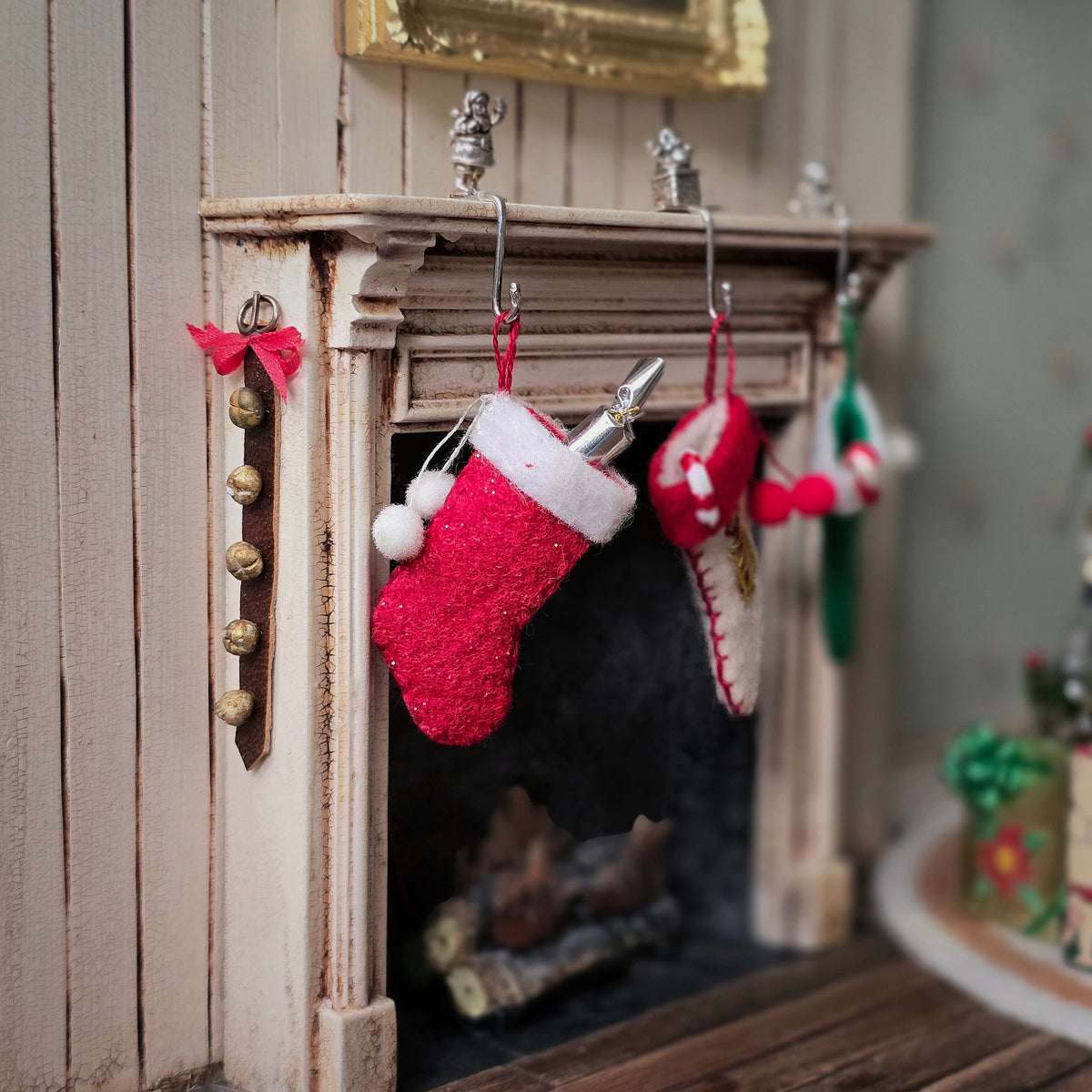 Traditional Red Wool Christmas Stocking with Hand Embroidered Candy Cane