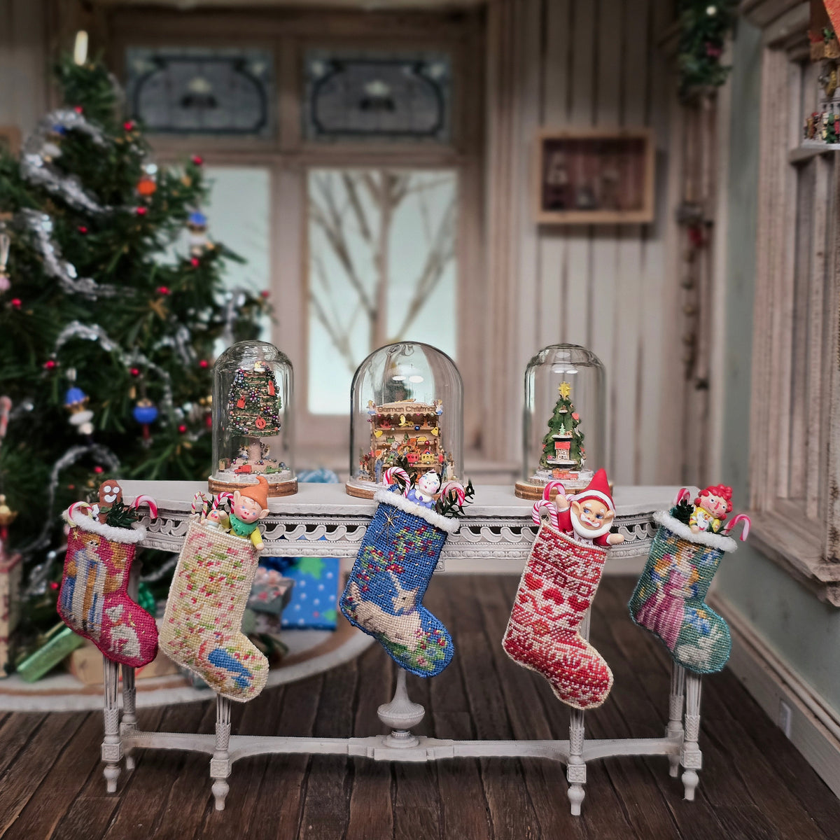 Traditional Red Wool Christmas Stocking with Hand Embroidered Candy Cane