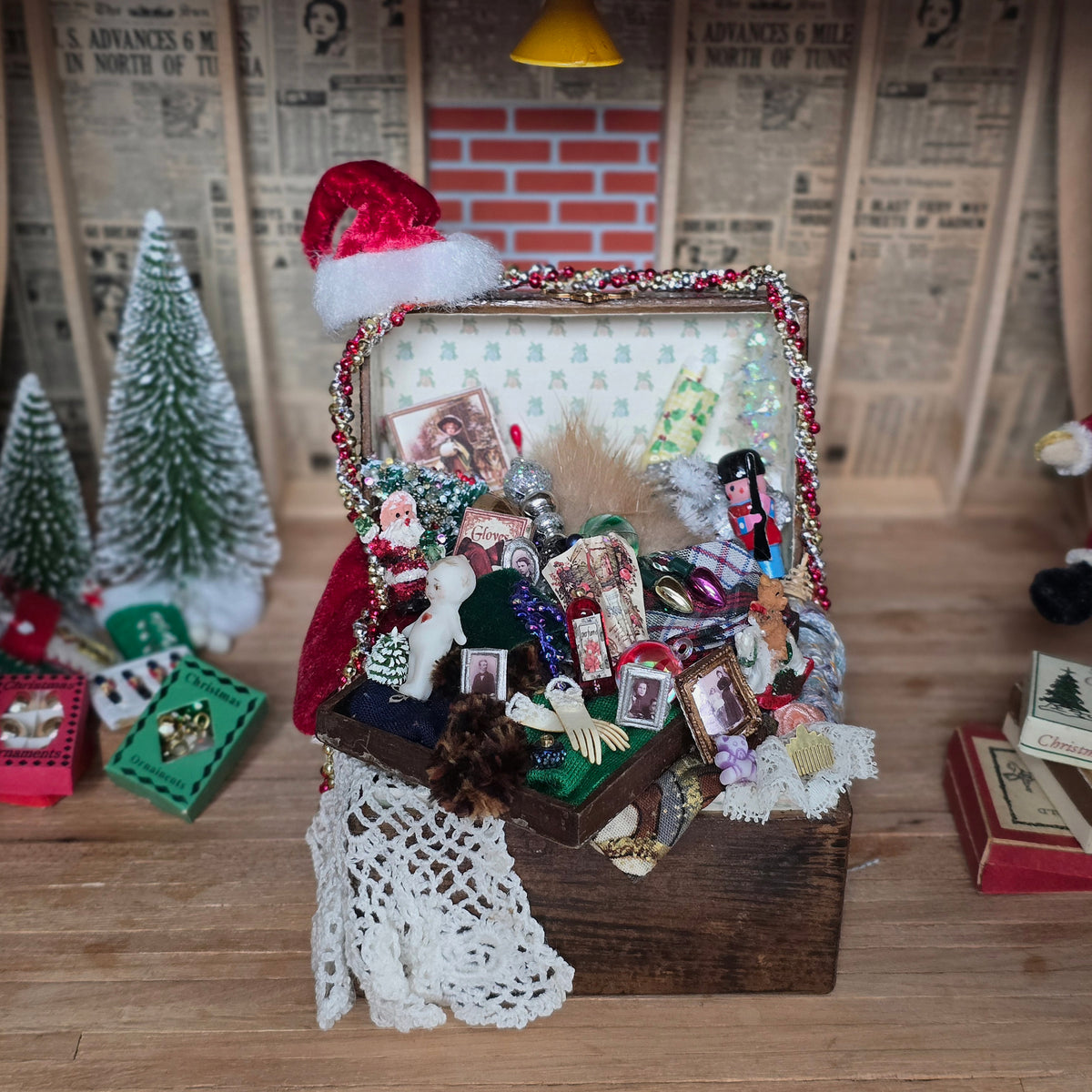 Christmas Memory Trunk Overflowing with Vintage Toys, Portraits & Holiday Treasures