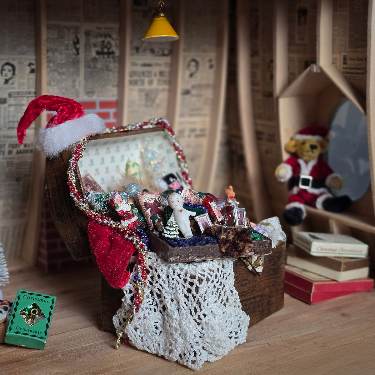 Christmas Memory Trunk Overflowing with Vintage Toys, Portraits & Holiday Treasures