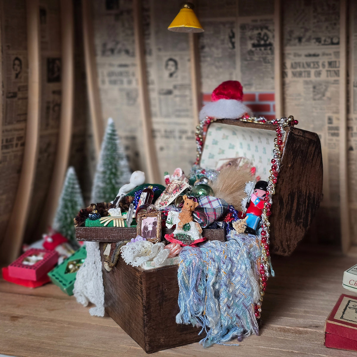 Christmas Memory Trunk Overflowing with Vintage Toys, Portraits & Holiday Treasures