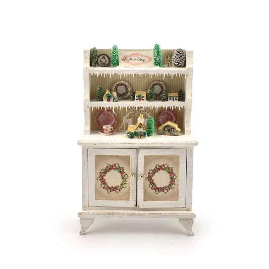 Artisan Lighted Christmas Village Hutch with Frosted Trees, Wreaths & Holiday Décor
