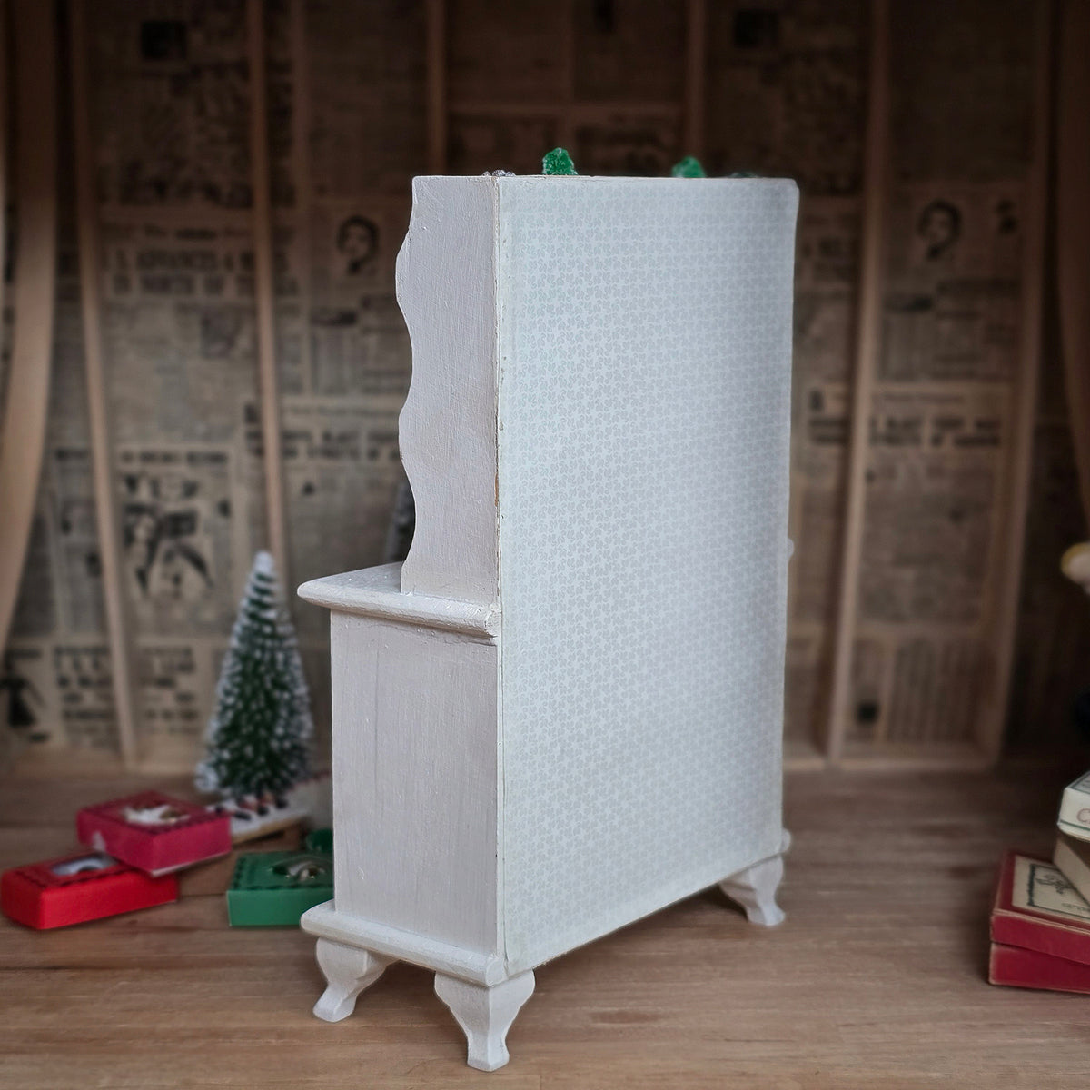 Artisan Lighted Christmas Village Hutch with Frosted Trees, Wreaths & Holiday Décor