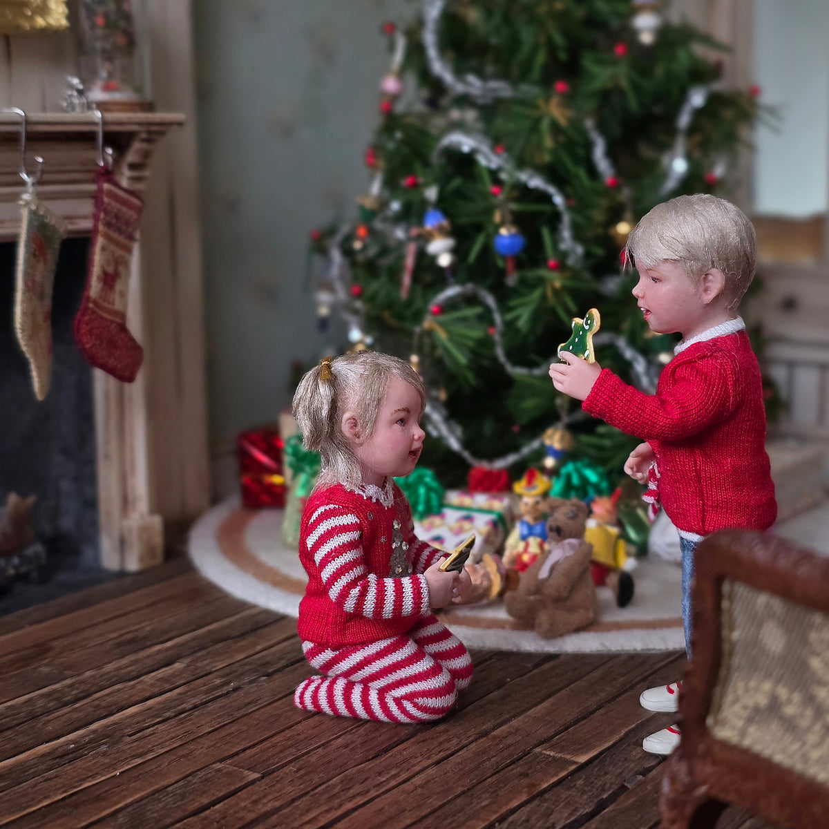 Svetlana Blassing Christmas Blonde Toddler Girl Doll in Red Knit Pajamas