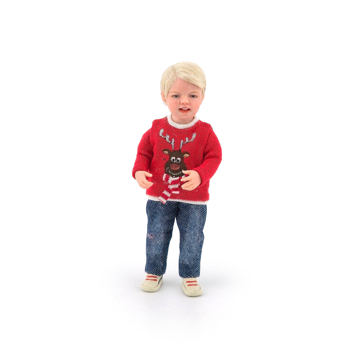 Svetlana Blassing Christmas Blonde Little Boy Doll in Reindeer Sweater