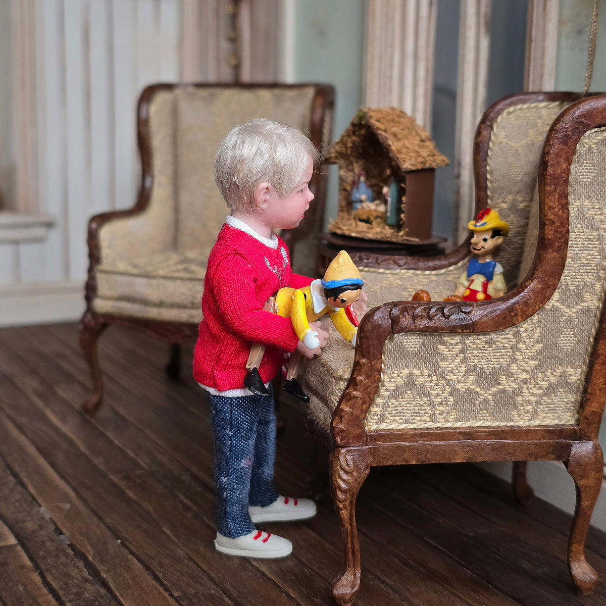 Svetlana Blassing Christmas Blonde Little Boy Doll in Reindeer Sweater
