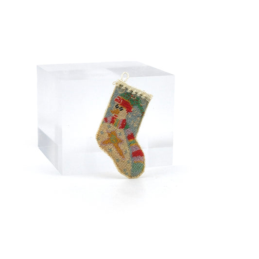 Natalia Frank Snowman Pictorial Petit Point Christmas Stocking with Fringe Cuff