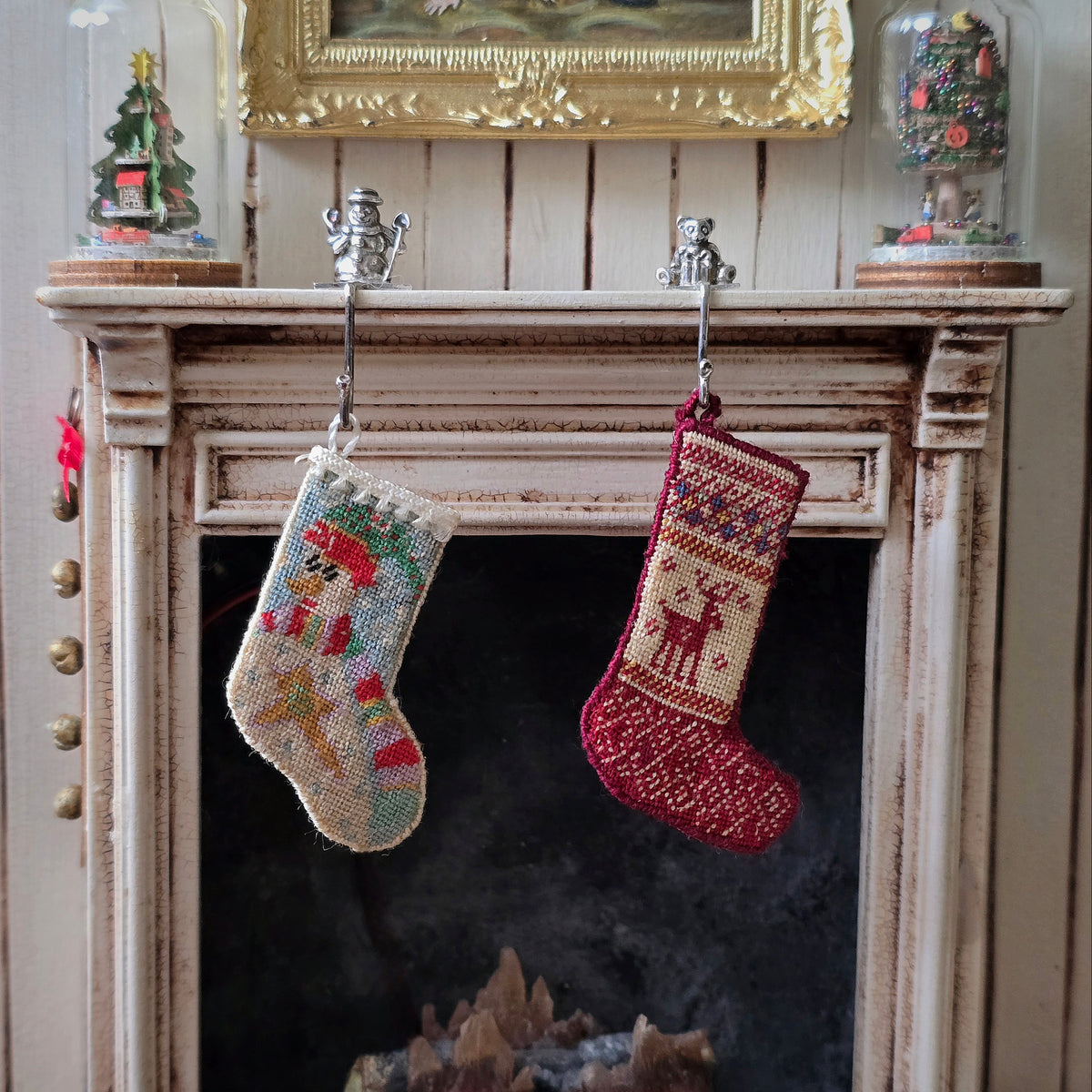 Natalia Frank Snowman Pictorial Petit Point Christmas Stocking with Fringe Cuff