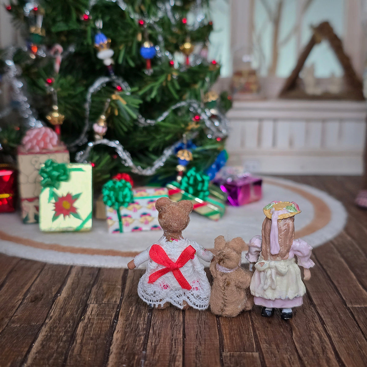 Artisan Nursery Toy Trio with Metal Girl Doll & Two Dressed Teddy Bears