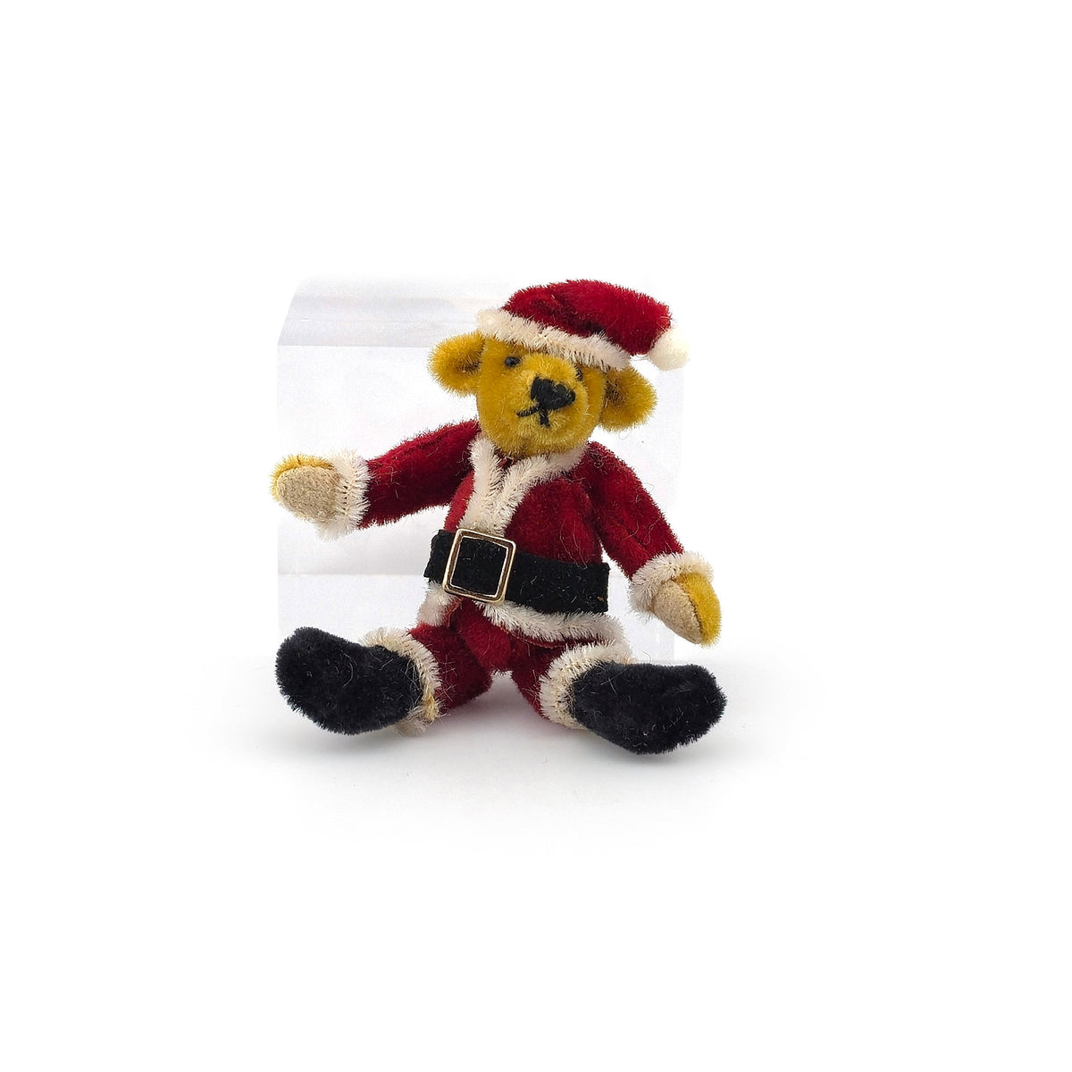 Jointed Santa Bear in Silk Velvet Artisan 1:12 Scale Dollhouse Miniature Plush Toy
