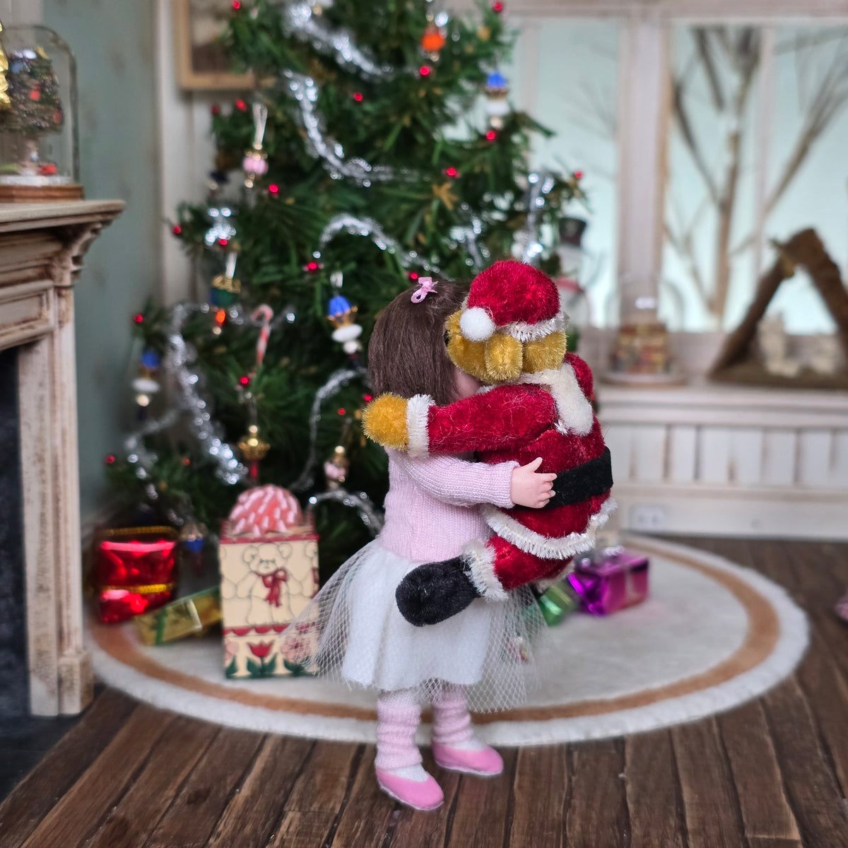 Jointed Santa Bear in Silk Velvet Artisan 1:12 Scale Dollhouse Miniature Plush Toy