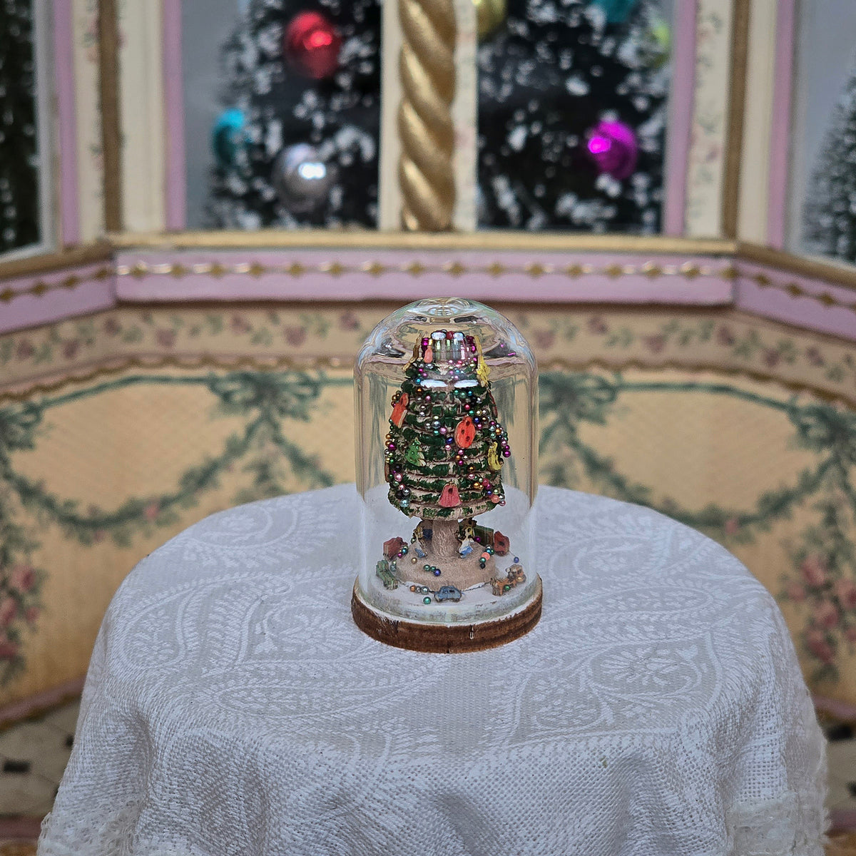 Arnold Volker Christmas Tree Under Glass Cloche Micro-Miniature Decor