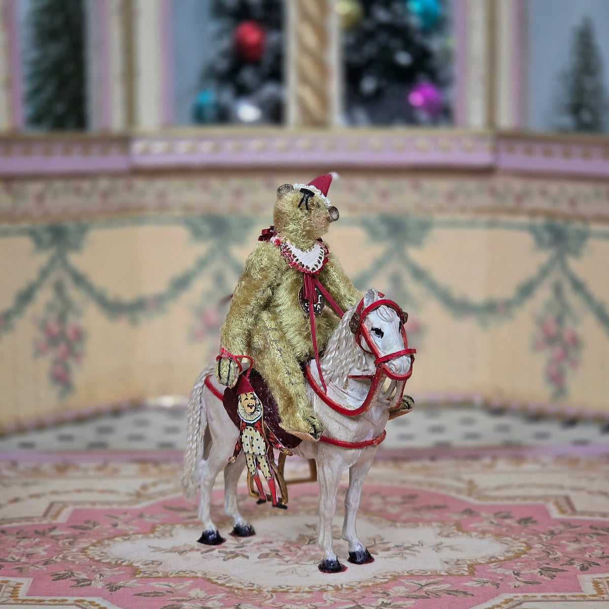 Marie-Pierre Gratias MP Creations Christmas Teddy Bear Riding White Carousel Horse